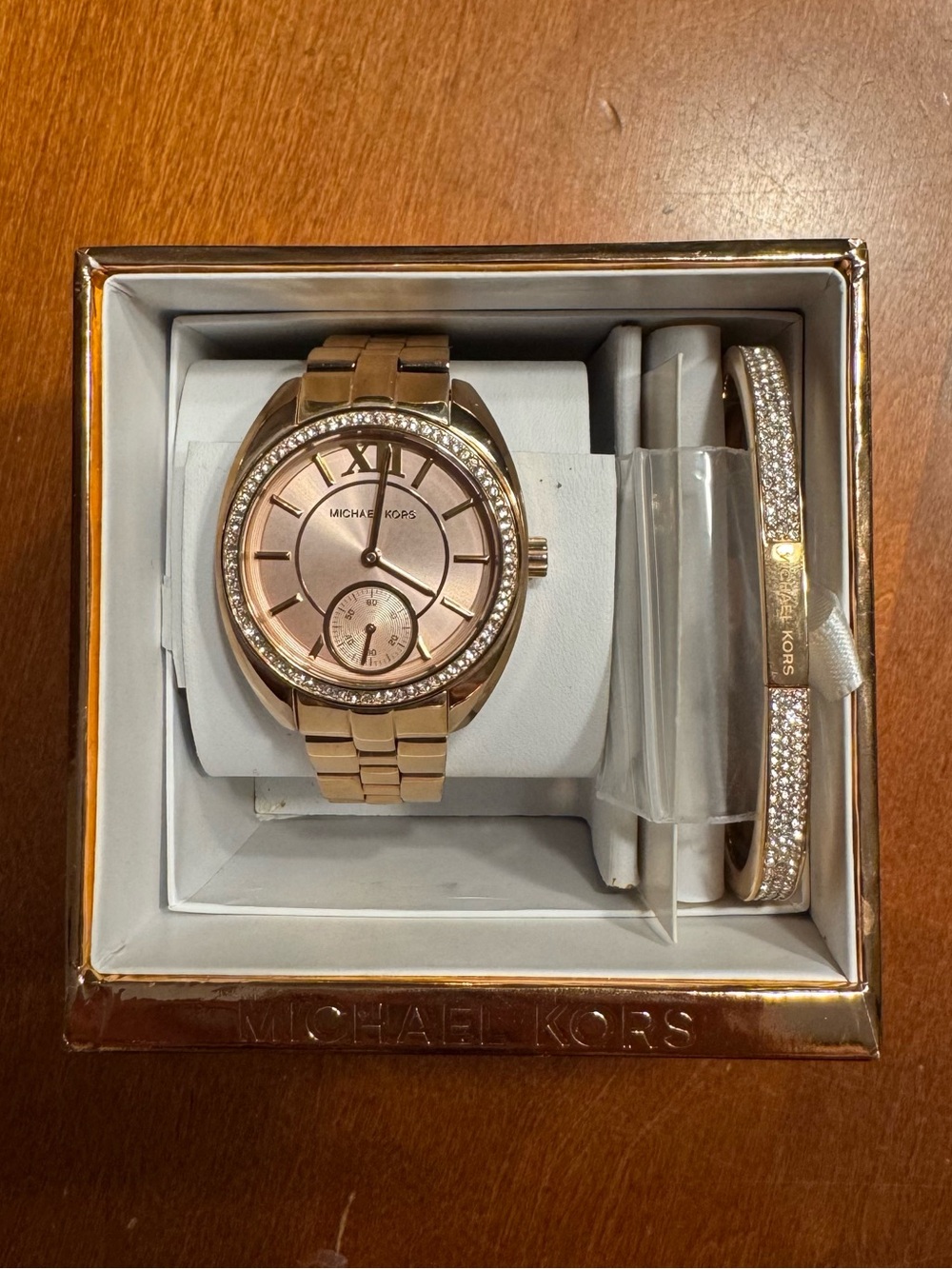 Michael Kors Rose Gold Watch and Crystal Accent Bracelet Set